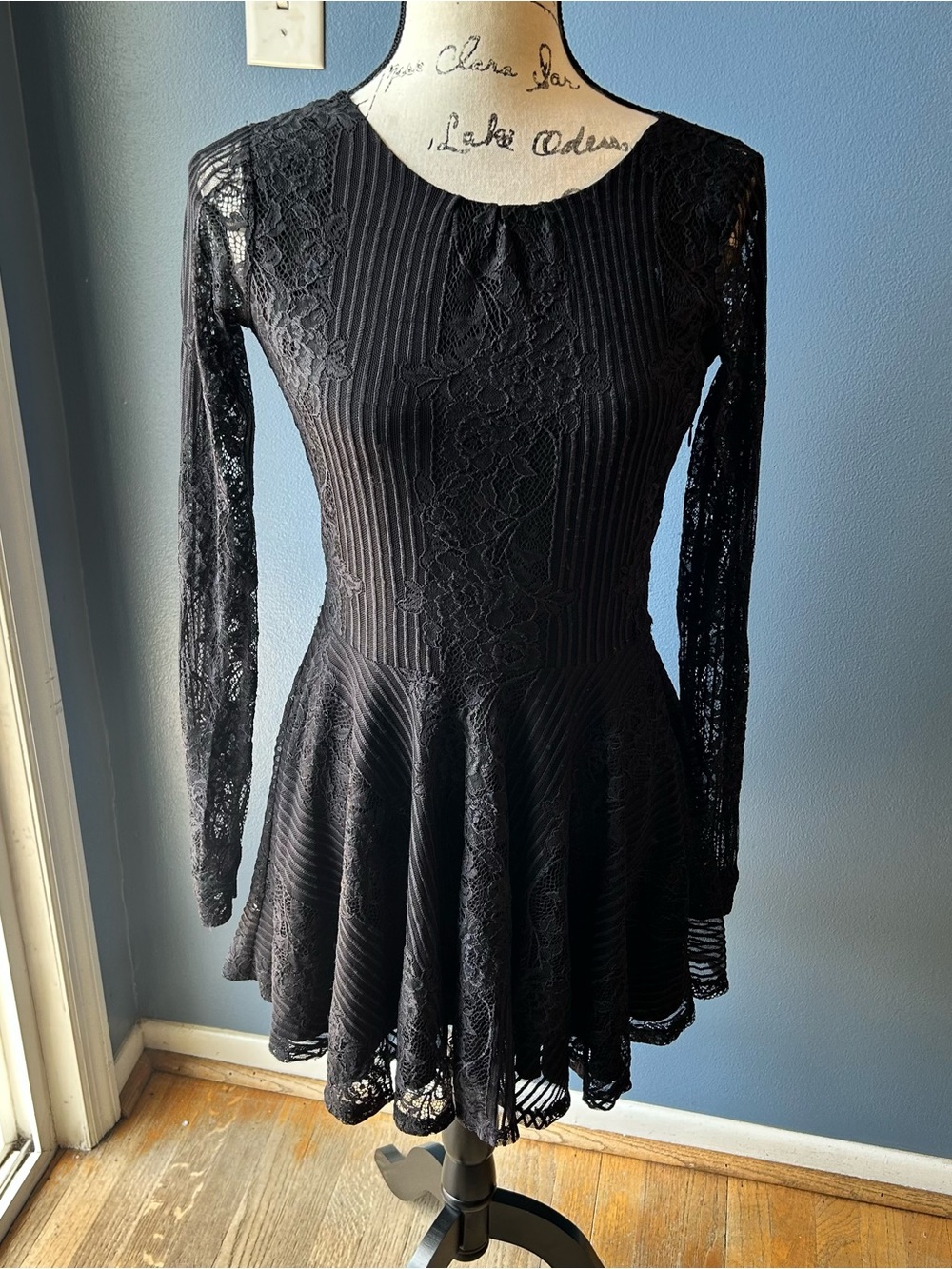 For Love and Lemons Black Lace Long Sleeve Dress